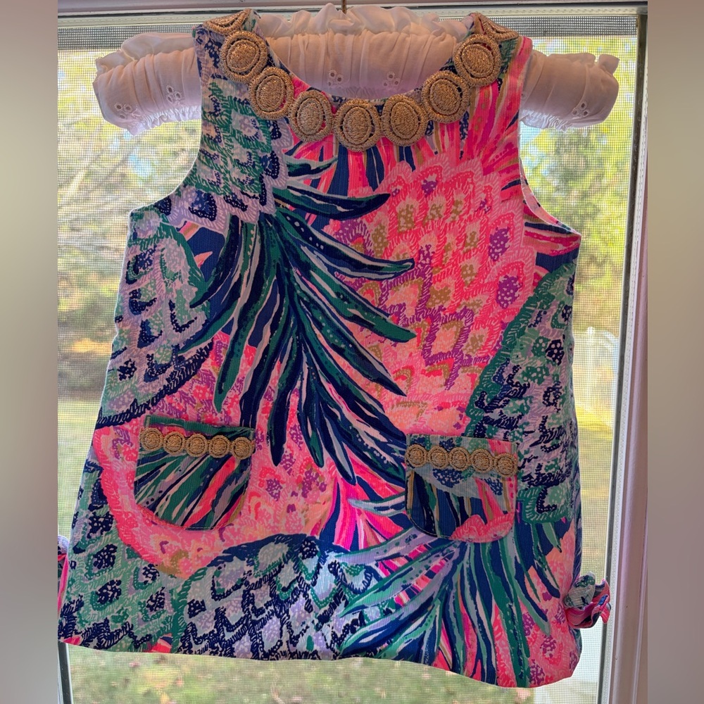 Lilly Pulitzer Pineapple Gypsea Paradise baby shift dress with bloomers EUC